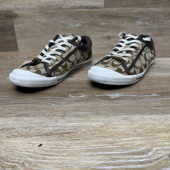 Coach Francesca Logo Brown Canvas Sneakers Women's Size 8.5B - Picture 1 of 6